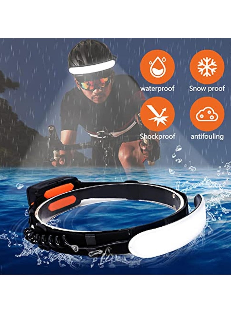 LED Head Torch Rechargeable, Super Bright Headlamp Waterproof Headlight with 3 Lighting Modes, 230° Wide Beam COB Headlight, Adjustable Angle, Lightweight Waterproof Hands-Free Flashlight