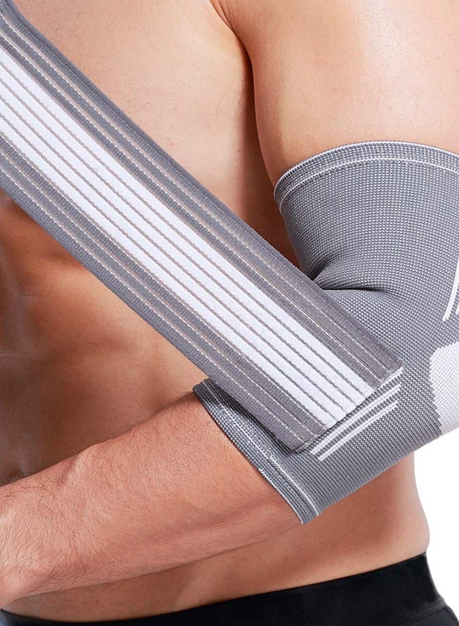 2 Pack Elbow Brace with Strap, Elbow Compression Sleeve 1 Pair, Adjustable Strap for Tennis Elbow Relief, Weightlifting, Arthritis, Workouts, Reduce Joint Pain During Fitness Activity, L