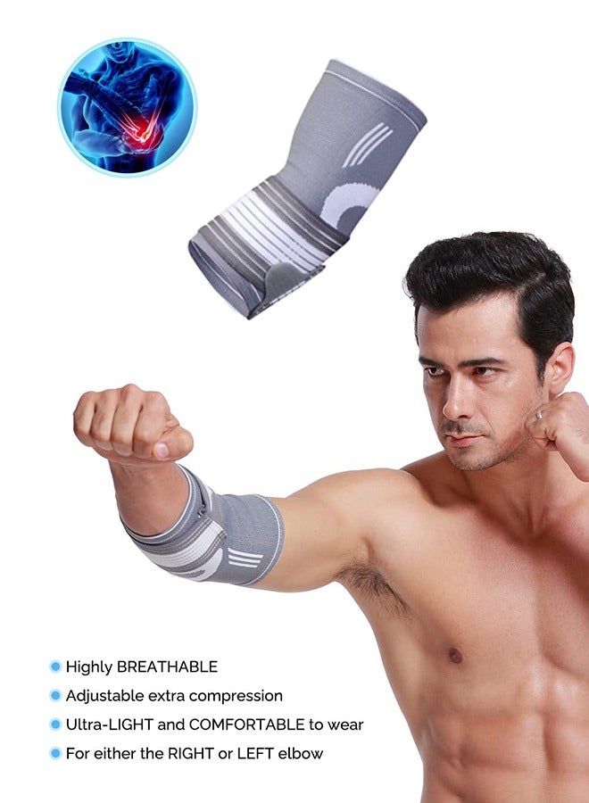 2 Pack Elbow Brace with Strap, Elbow Compression Sleeve 1 Pair, Adjustable Strap for Tennis Elbow Relief, Weightlifting, Arthritis, Workouts, Reduce Joint Pain During Fitness Activity, L