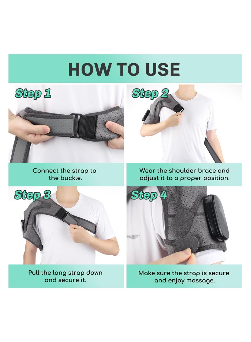 Cordless Heated Shoulder Wrap for Pain Relief, Portable Heating Shoulder Brace Massager with 3 Heat and Vibration Settings, USB Rechargeable Heating Pad for Men and Women