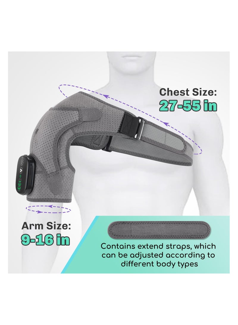 Cordless Heated Shoulder Wrap for Pain Relief, Portable Heating Shoulder Brace Massager with 3 Heat and Vibration Settings, USB Rechargeable Heating Pad for Men and Women