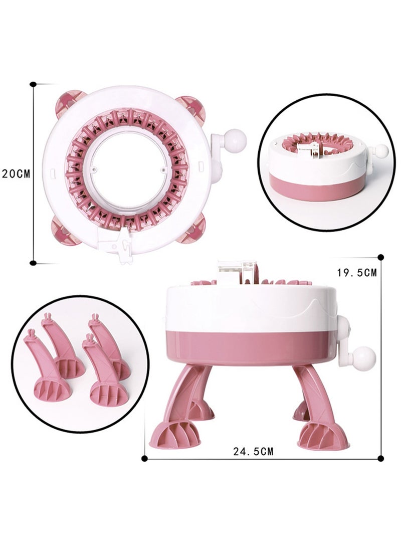 Light Pink Children'S Small Hand-Cranked Knitting Machine, Diy Creative Wool Hat Scarf Socks Rotary Double-Layer Knitting Machine Kit, Suitable For Adults And Children