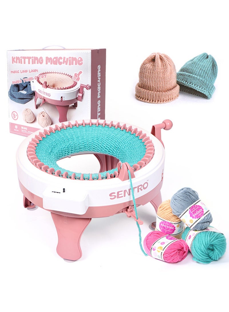 48-Needle Oversized Hand-Cranked Knitting Machine, Diy Creative Wool Hat Scarf Socks Rotary Double Knitting Machine Kit, Suitable For Adults And Children, Pink