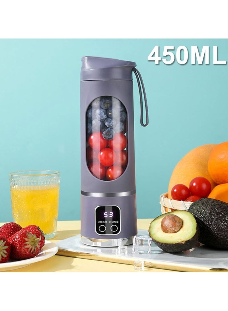 450ml Portable Blender, USB Charging Personal Shakes Smoothie Blender, Upgraded 12 Blades, LCD Display Mini Handheld Juicer for Travel, Gym Home Office