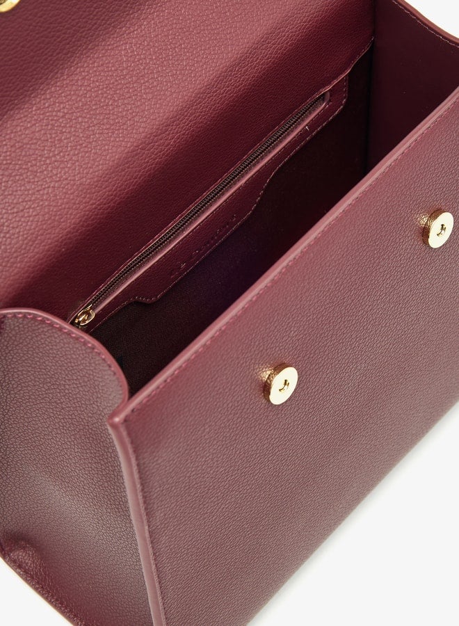 Women Solid Satchel Bag with Detachable Strap and Button Closure