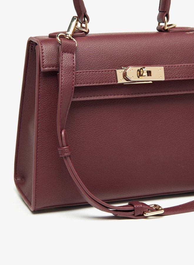 Women Solid Satchel Bag with Detachable Strap and Button Closure