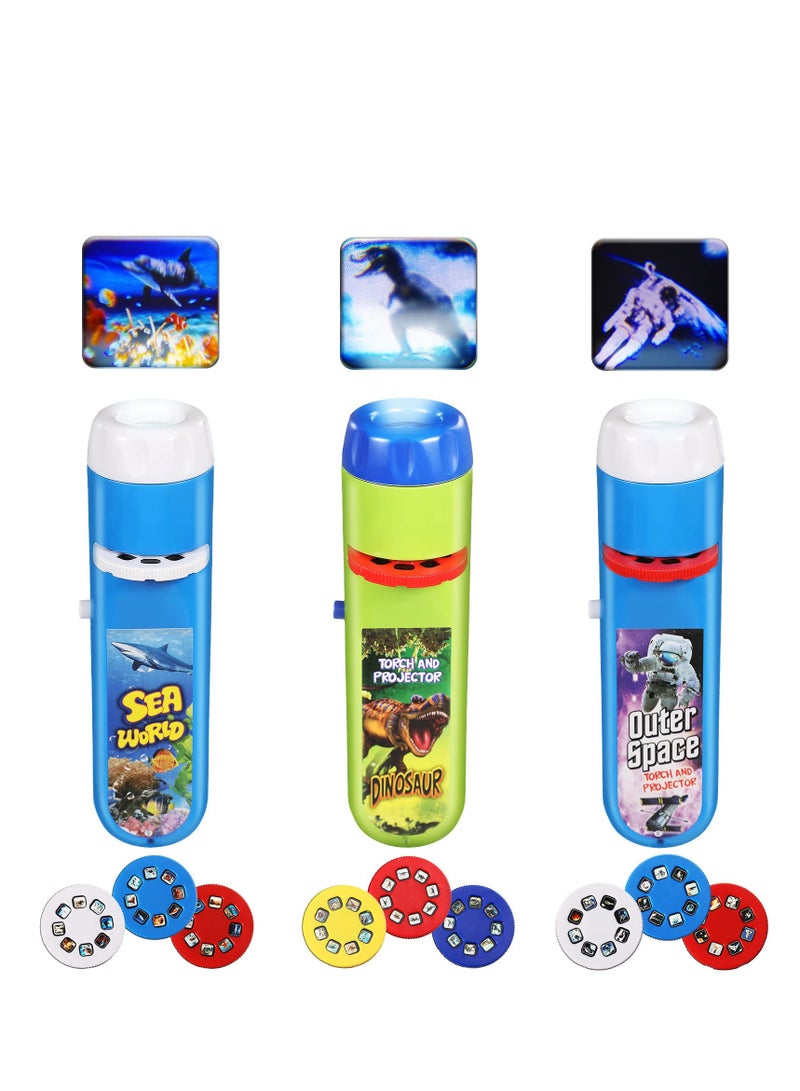 Slide Projector Flashlight with 72 Patterns, 3 Pack Projector Torches Dinosaur Space Ocean Unicorn Nature Animal Toy Educational Learning Projector Toys for Cognition Bedtime Education