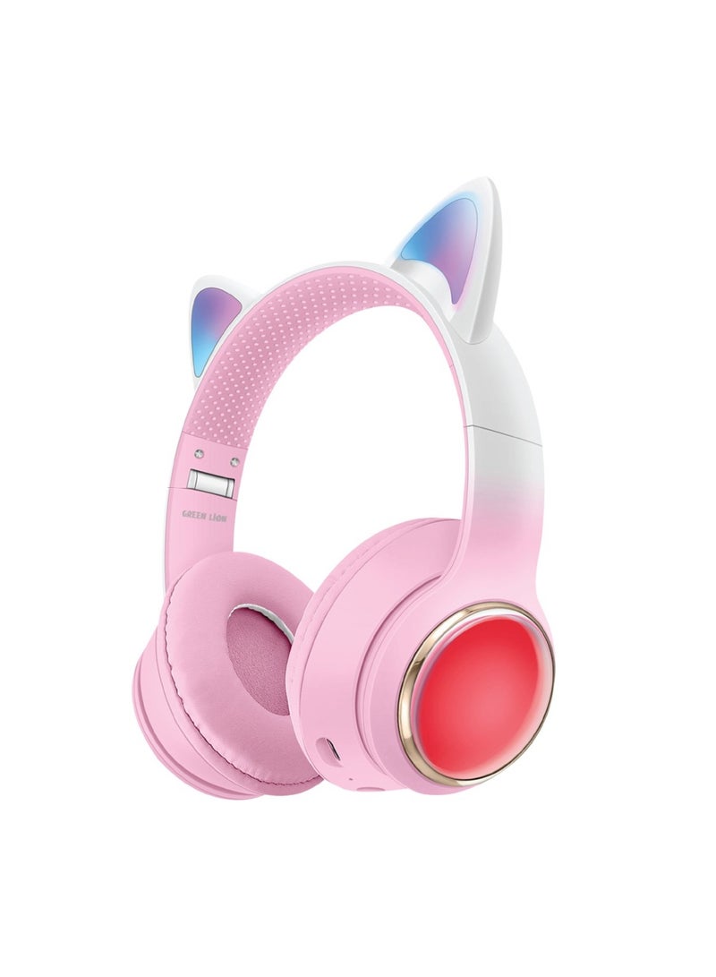 GL-400 Kids Wireless with LED Lights Headphone / Powerful 400mAh Battery / 8H Long Lasting Playing Time / Volume Limiting for Hearing Protection / Long Range 10m Bluetooth Distance / High Quality ABS+PU Material / Light Effect / Light Weight / Flashing Modes / AUX / Type C / BT5.3 / TF card - Pink