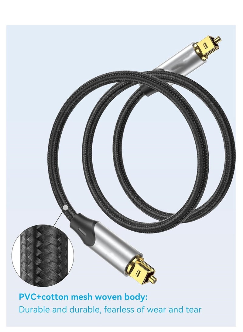 Digital Optical Audio Cable 3.3ft Nylon Braided Fiber, Slim Metal Case, Gold Plated Plug, Toslink Fiber Optic Audio Cable for Sound Bar TV PS4 S*msung Vizio Bose LG, 1 Pcs