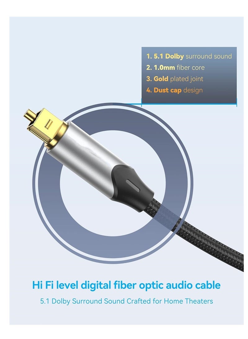 Digital Optical Audio Cable 3.3ft Nylon Braided Fiber, Slim Metal Case, Gold Plated Plug, Toslink Fiber Optic Audio Cable for Sound Bar TV PS4 S*msung Vizio Bose LG, 1 Pcs
