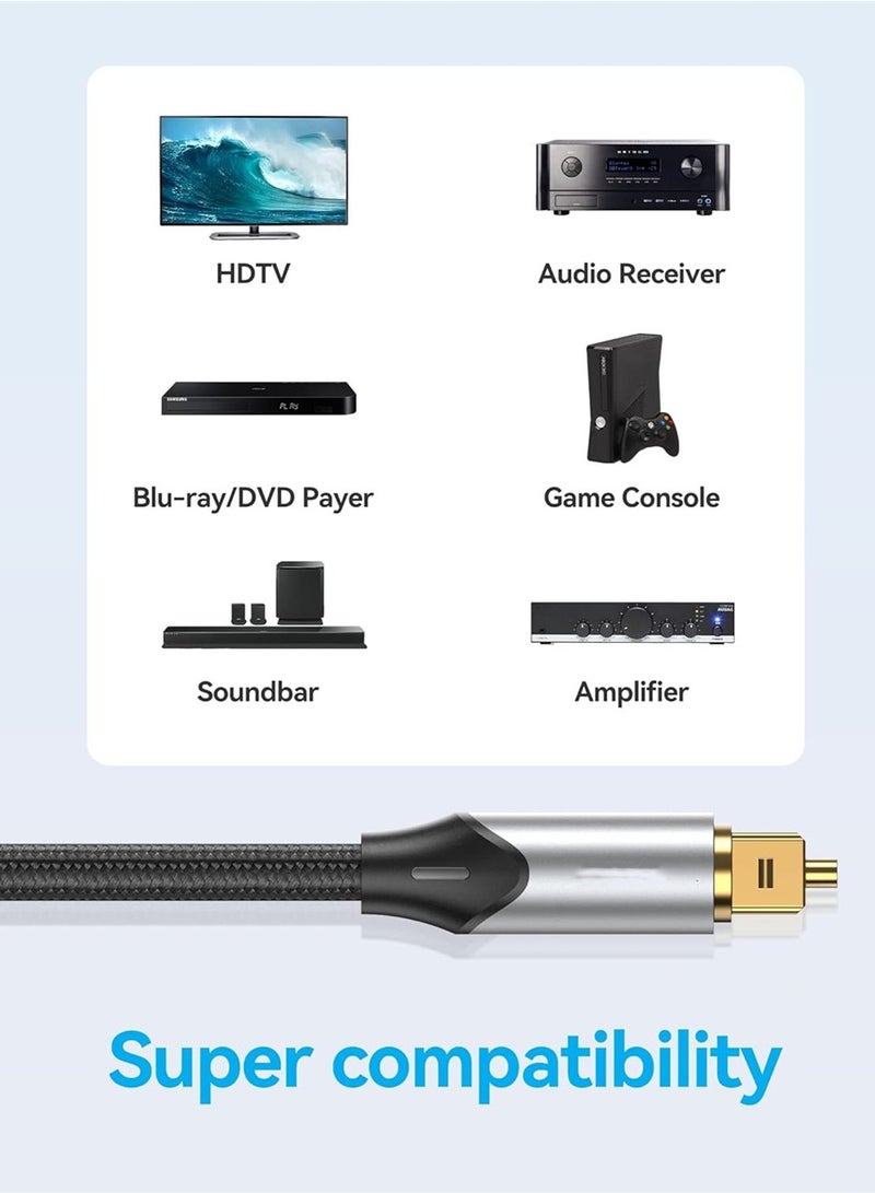 Digital Optical Audio Cable 3.3ft Nylon Braided Fiber, Slim Metal Case, Gold Plated Plug, Toslink Fiber Optic Audio Cable for Sound Bar TV PS4 S*msung Vizio Bose LG, 1 Pcs