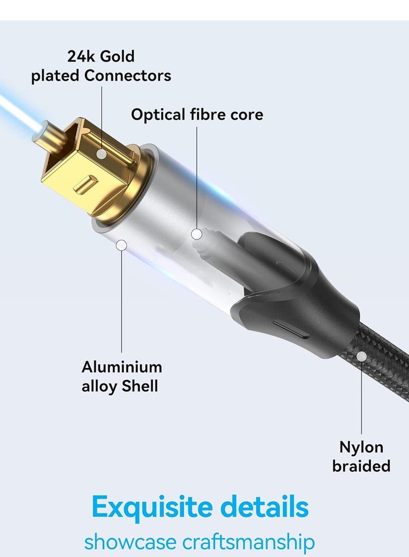 Digital Optical Audio Cable 3.3ft Nylon Braided Fiber, Slim Metal Case, Gold Plated Plug, Toslink Fiber Optic Audio Cable for Sound Bar TV PS4 S*msung Vizio Bose LG, 1 Pcs