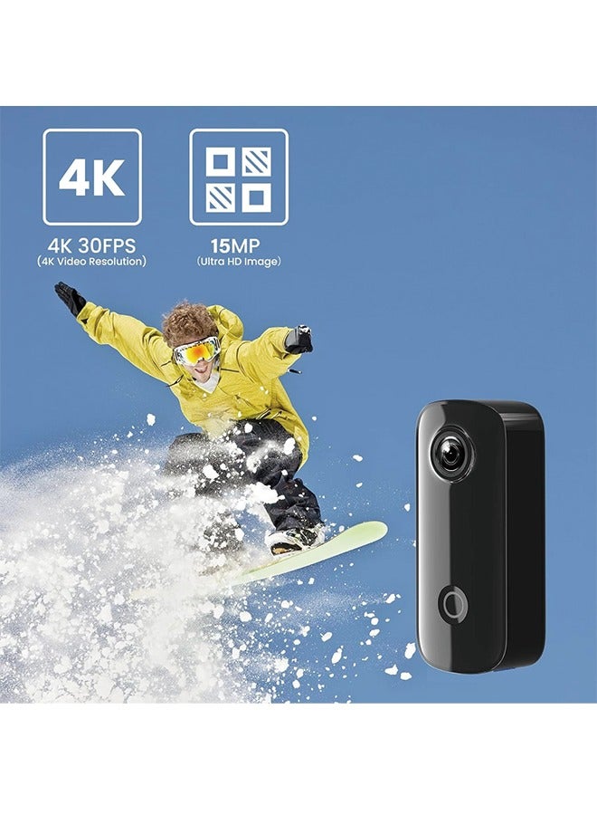 SJCAM C100+ Mini WiFi Action Camera 4K30fps Pocket Wearable Body Camera, Magnetic APP Control, Underwater 98FT Waterproof Helmet Camera with Mount Kits 32G SD Card, Weighs 1oz, 2.4 * 1 * 0.6 inch