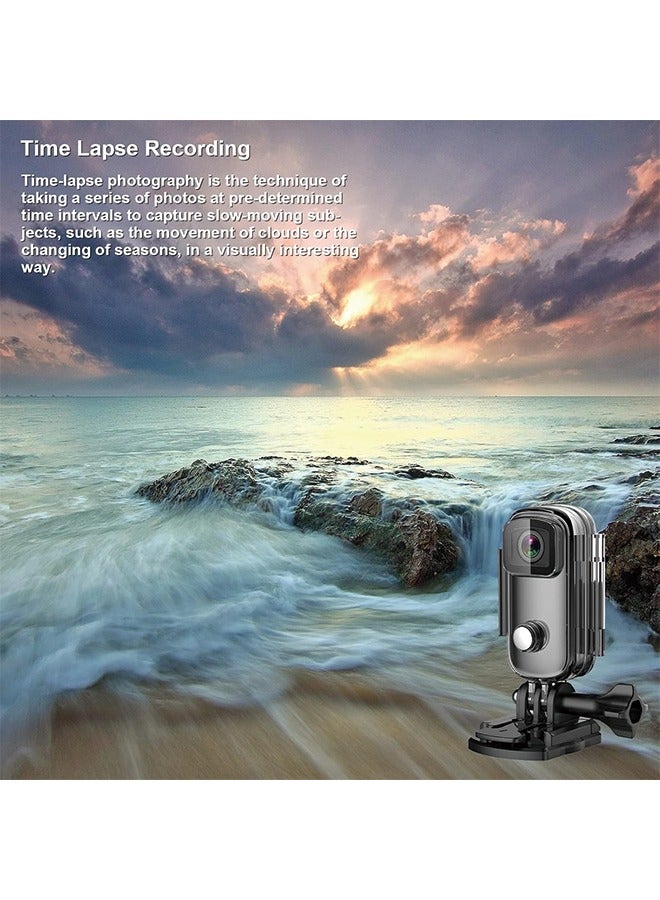 SJCAM C100+ Mini WiFi Action Camera 4K30fps Pocket Wearable Body Camera, Magnetic APP Control, Underwater 98FT Waterproof Helmet Camera with Mount Kits 32G SD Card, Weighs 1oz, 2.4 * 1 * 0.6 inch