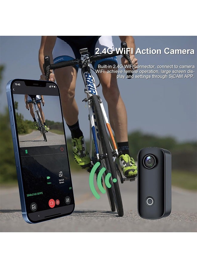SJCAM C100+ Mini WiFi Action Camera 4K30fps Pocket Wearable Body Camera, Magnetic APP Control, Underwater 98FT Waterproof Helmet Camera with Mount Kits 32G SD Card, Weighs 1oz, 2.4 * 1 * 0.6 inch