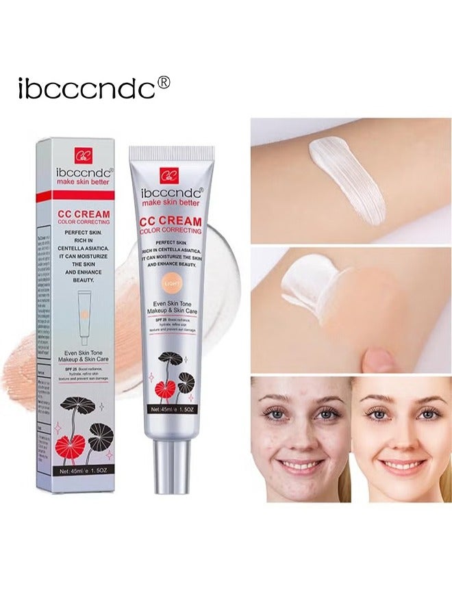 Skin Tone Correcting CC Cream with Centella Asiatica, Concealing and Moisturising CC Cream Color Correcting, Repairing Redness and Acne Marks, Water and Sweat Resistant, SPF 25 (02#LIGHT)