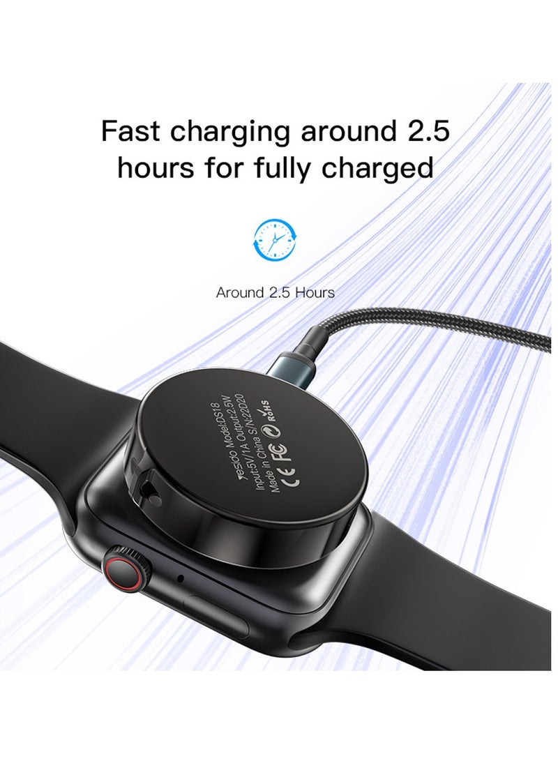 DS18 Fast Portable Magnetic Charger Zinc Alloy Wireless Charging Dock For Apple iWatch Series Black