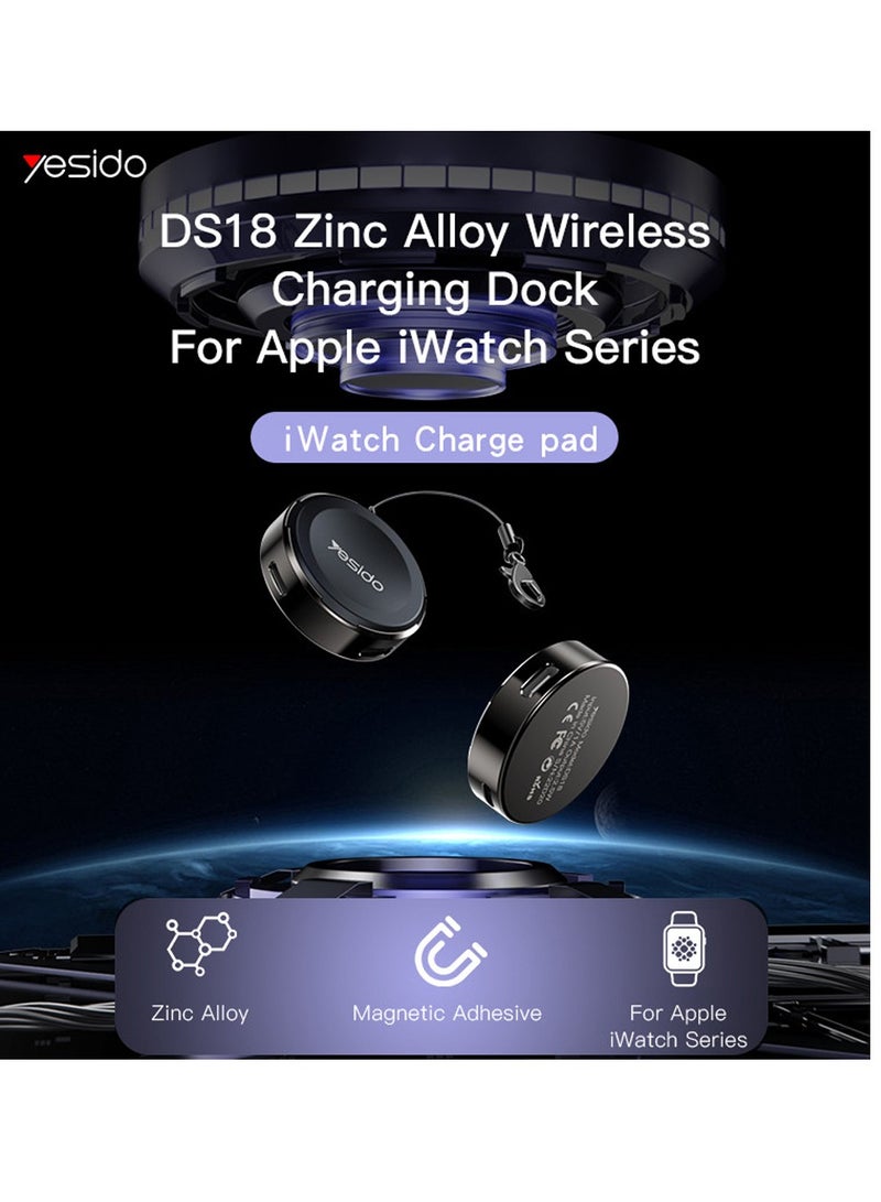 DS18 Fast Portable Magnetic Charger Zinc Alloy Wireless Charging Dock For Apple iWatch Series Black