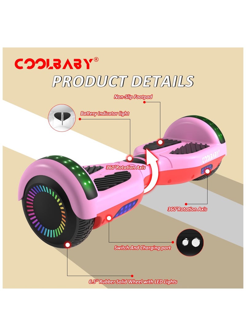 6.5inch Smart Electric Scooter 2 Wheels Self Balancing Scooter Lithium Battery Hoverboard Balance Scooter Bluetooth with Led Lights.