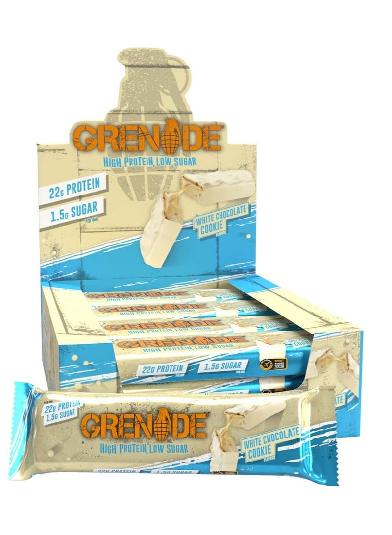 Grenade High Protein, Low Sugar Bar - White Chocolate Cookie, 12 x 60 g