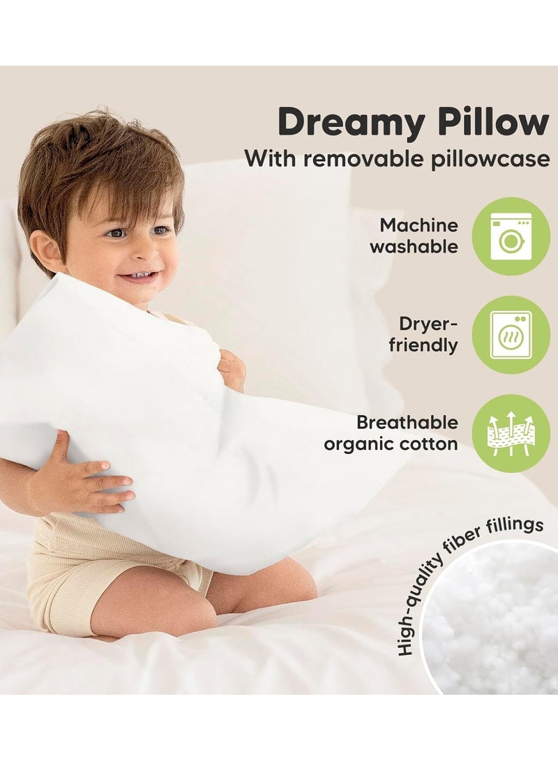 Toddler Baby Pillow Sleeping Cotton Blend Shell with Polyester Filling for Home and Hotel Room, Pack of 1 & 2 in Elegant White Color