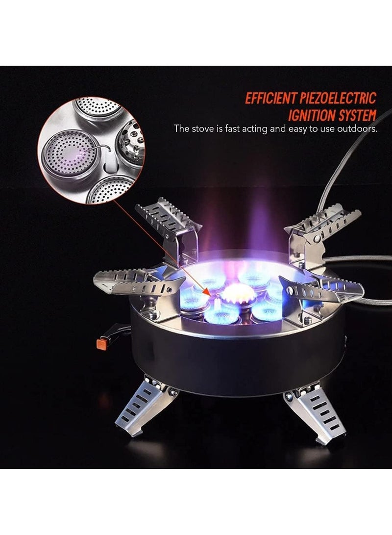 Toby's Stove 02 Portable Picnic Camping Stove Windproof Design Gas Cooking Burner with Piezo Ignition and Carrying Case Foldable Stove for Outdoor Backpacking Hiking Picnic Car