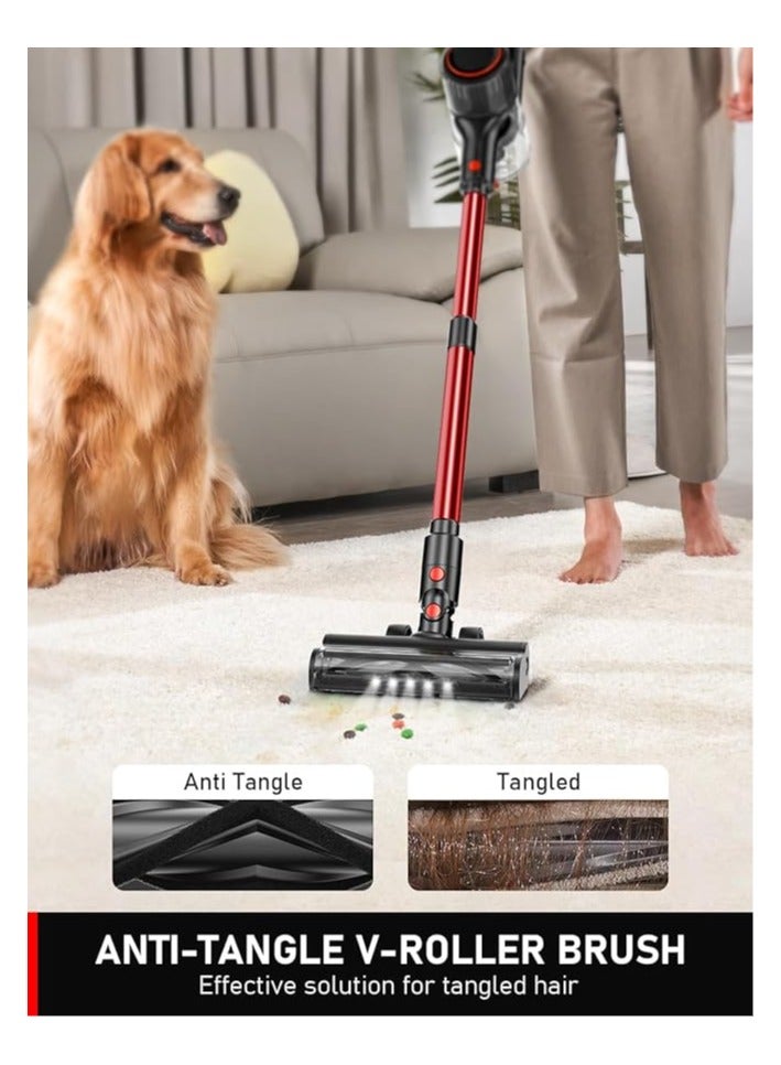 Cordless Vacuum Cleaner, 30Kpa Powerful Suction with LED Display, 3 Modes Suction, Anti-Tangle