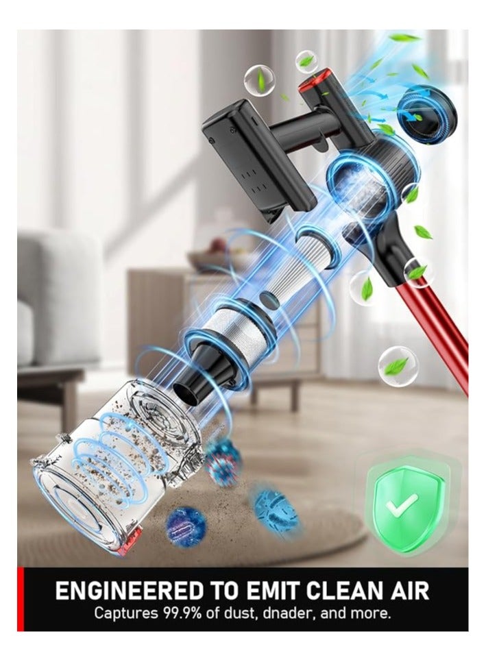 Cordless Vacuum Cleaner, 30Kpa Powerful Suction with LED Display, 3 Modes Suction, Anti-Tangle