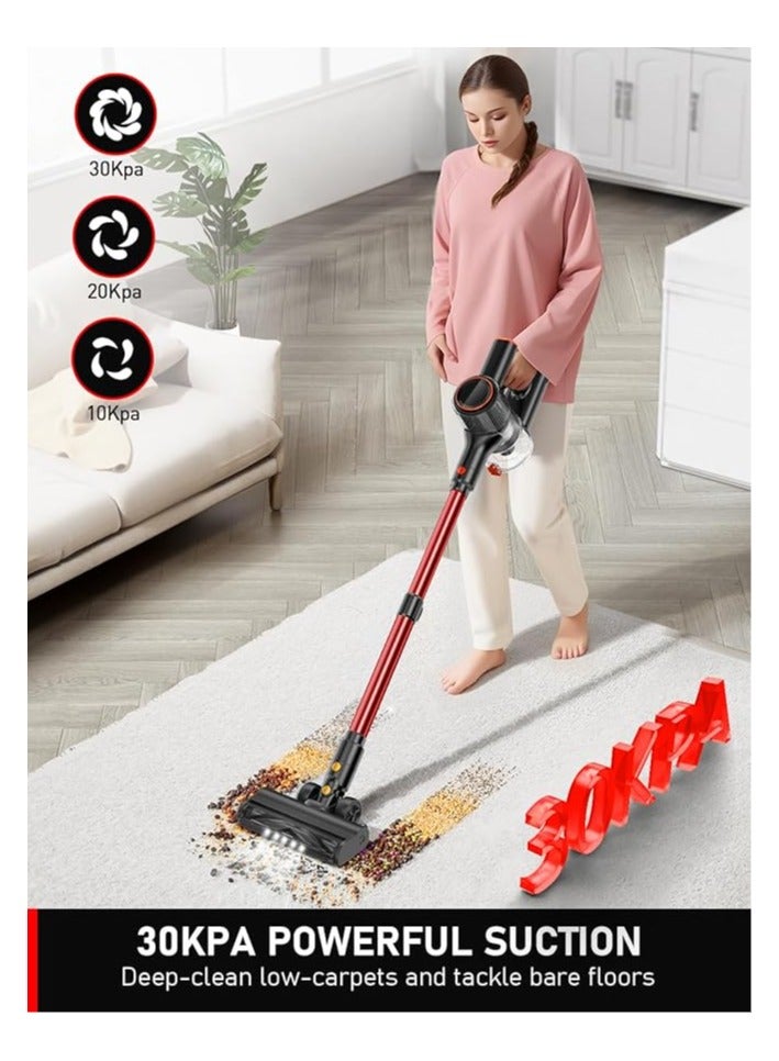 Cordless Vacuum Cleaner, 30Kpa Powerful Suction with LED Display, 3 Modes Suction, Anti-Tangle