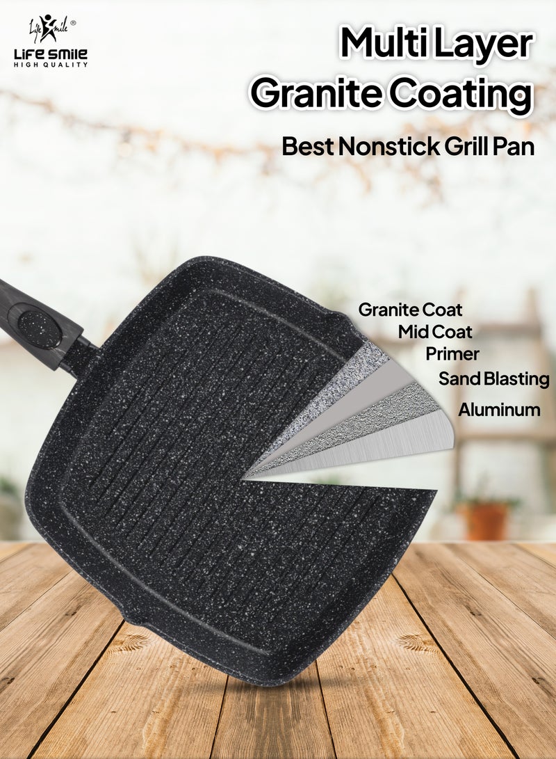 Granite Coated Non-Stick Grill Pan with Stay Cool Easy Removable Handles for Stove Tops, Square Big Grill Skillet Steak Pan for Indoor & Outdoor Gas Grill Camping & BBQ - 100% PFOA & PFAS Free