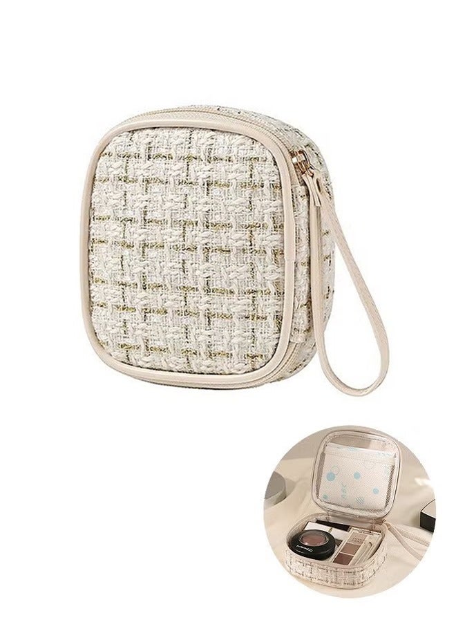 Personalized Cosmetic bag, Fashionable Small Fragrance Makeup Bag, Travel Toiletry Bag (White)