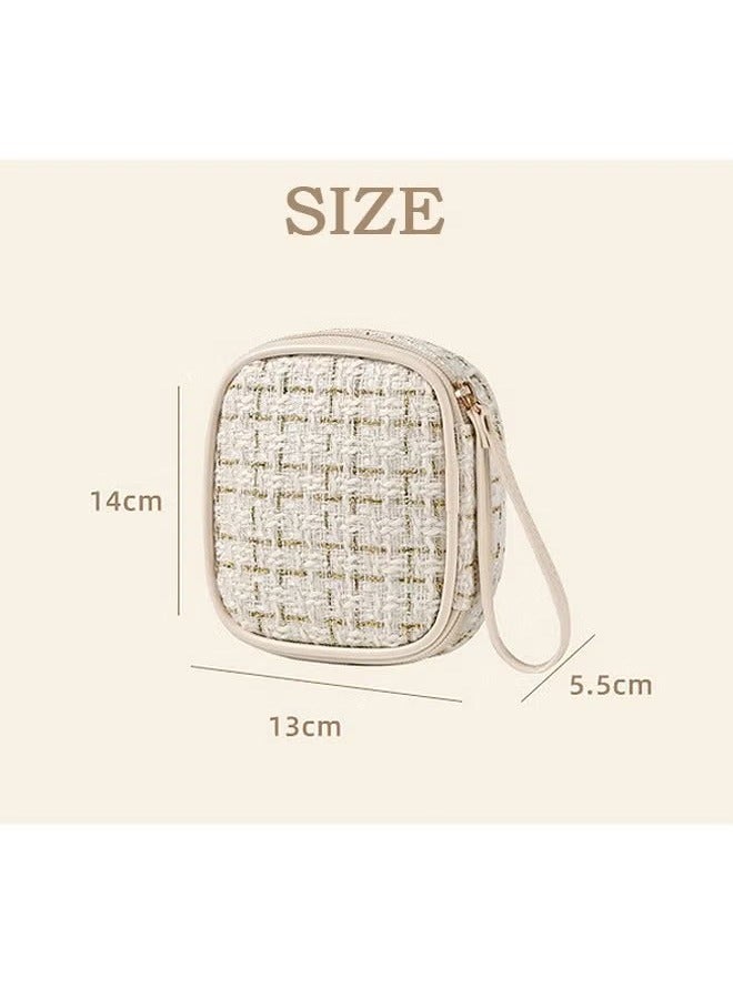 Personalized Cosmetic bag, Fashionable Small Fragrance Makeup Bag, Travel Toiletry Bag (White)