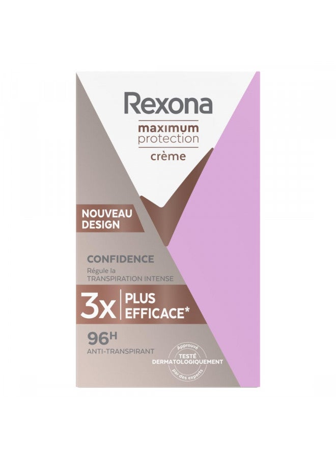 Maximum Protection Deodorant Cream Confidence Anti-Transpirant - 3x Stronger Against Stress 96h, 45 ml
