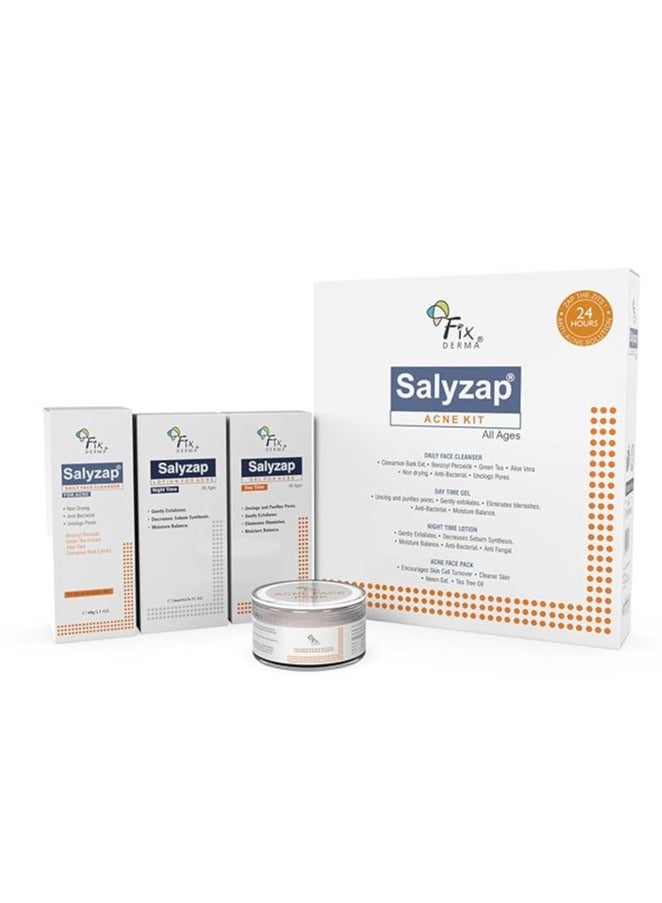 Salyzap Acne Kit, Acne Kit for Face, Acne Control Kit, Complete Skincare Regimen for Acne and Dark Spots, Includes Salyzap Facewash, Day time gel, Night time gel and Face pack,