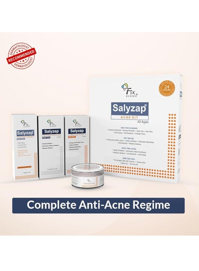 Salyzap Acne Kit, Acne Kit for Face, Acne Control Kit, Complete Skincare Regimen for Acne and Dark Spots, Includes Salyzap Facewash, Day time gel, Night time gel and Face pack,