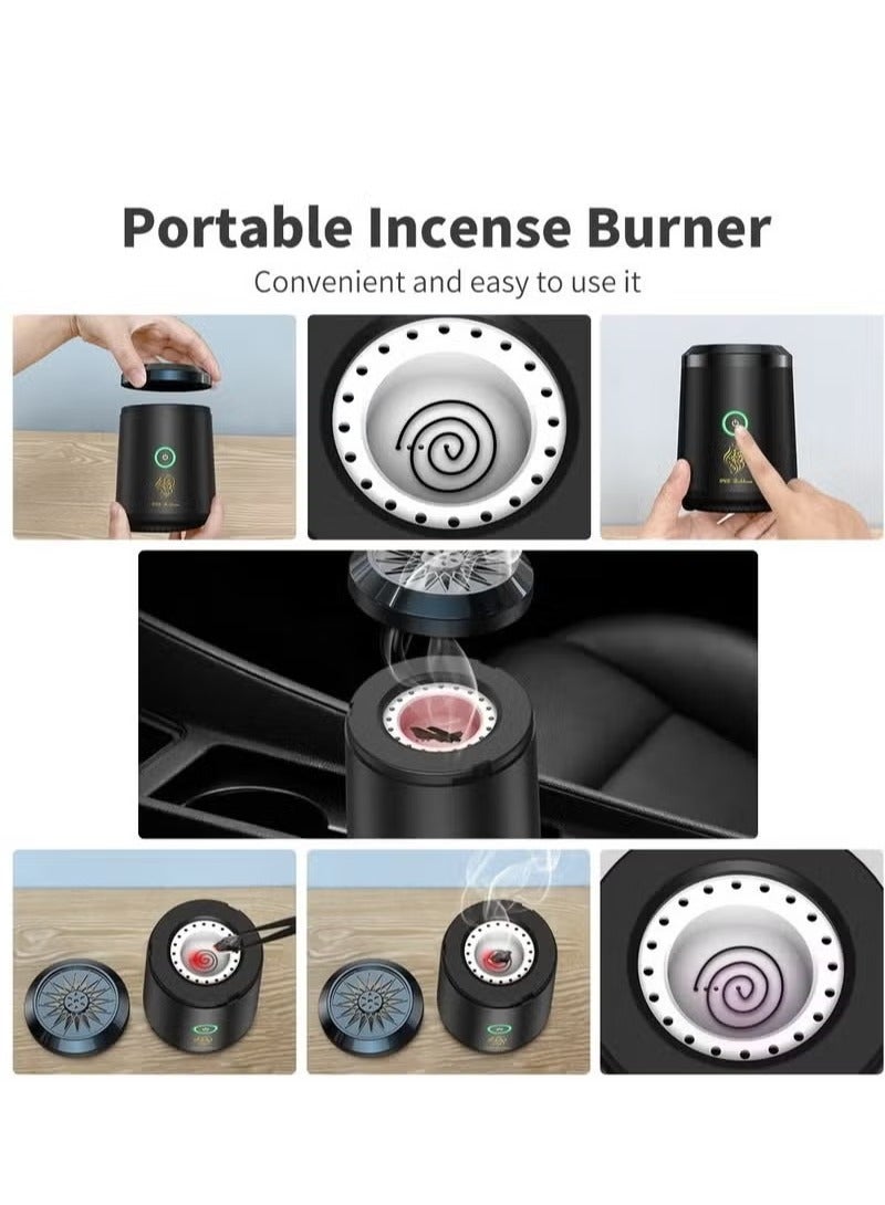 [Upgrade] Electric Mini Incense Burner Portable USB Rechargeable Aroma Diffuser Black