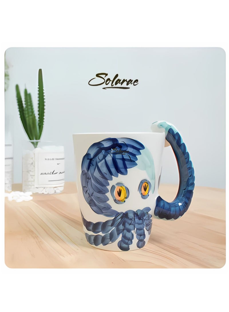 Set of 3 Creative Art Coffee Mug, Handmade Hand Painted Ceramic Milk Cups Mug Ocean Animals Style with Handle  for Family, Friends, and Colleagues on Various Occasions
