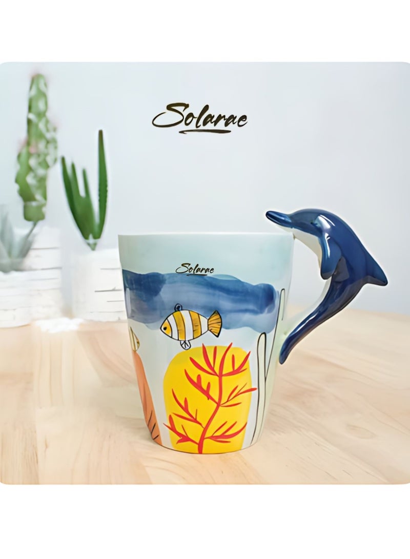 Set of 3 Creative Art Coffee Mug, Handmade Hand Painted Ceramic Milk Cups Mug Ocean Animals Style with Handle  for Family, Friends, and Colleagues on Various Occasions