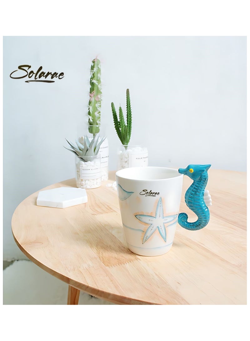 Set of 3 Creative Art Coffee Mug, Handmade Hand Painted Ceramic Milk Cups Mug Ocean Animals Style with Handle  for Family, Friends, and Colleagues on Various Occasions