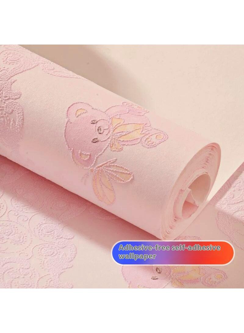 Pink Bear Design Thicken Waterproof Self-Adhesive Wallpaper For Kids Room 0.53*9.5 Meters