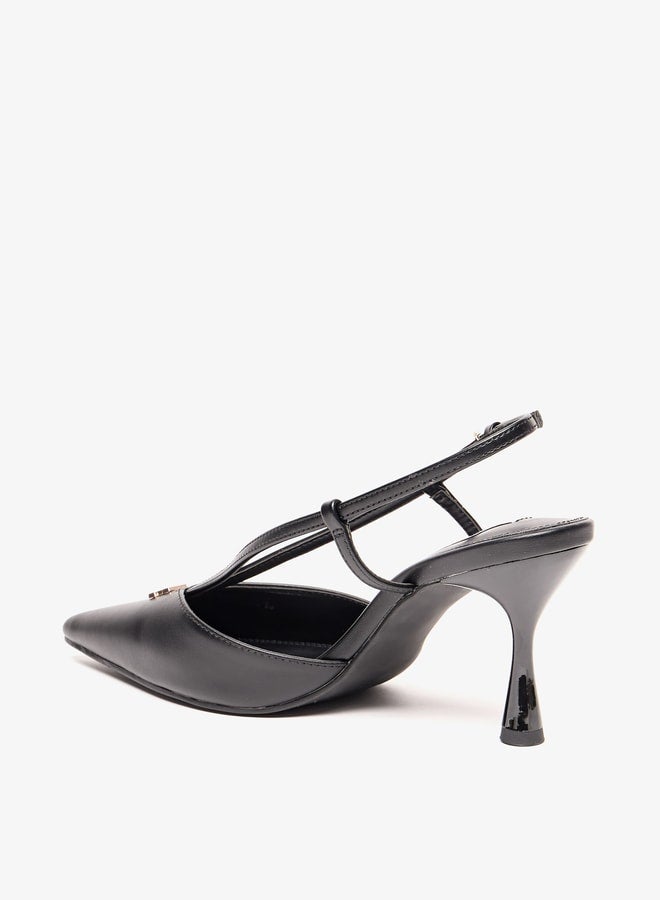 Women's Solid Slingback Shoes with Stiletto Heels and Buckle Closure