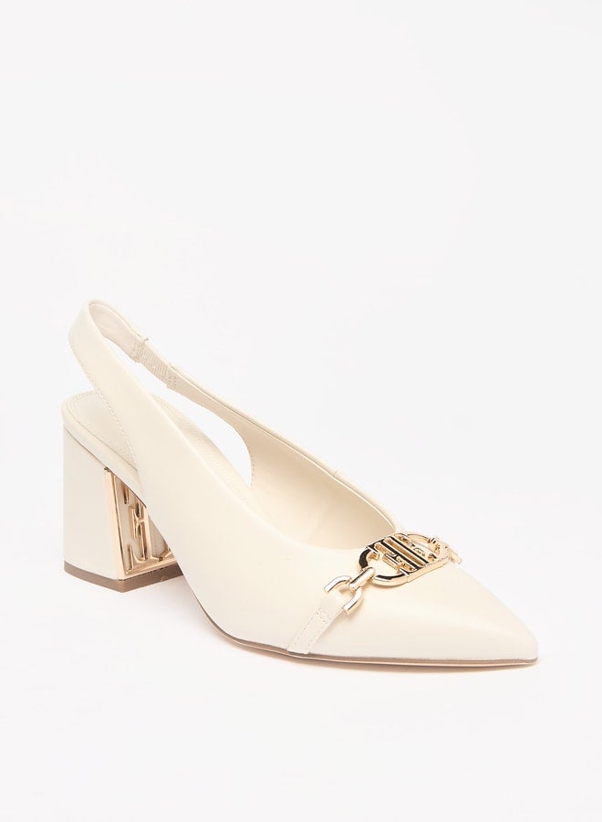 Women's Logo Accent Slip-On Slingback Shoes with Block Heels