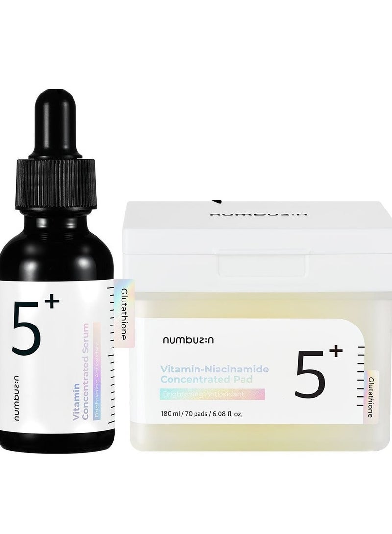 NUMBUZIN CONCENTRATED SET Vitamin Concentrated Serum 30 ml and Vitamin Niacinamide Concentrated Pads - 180 ml /70 Pads