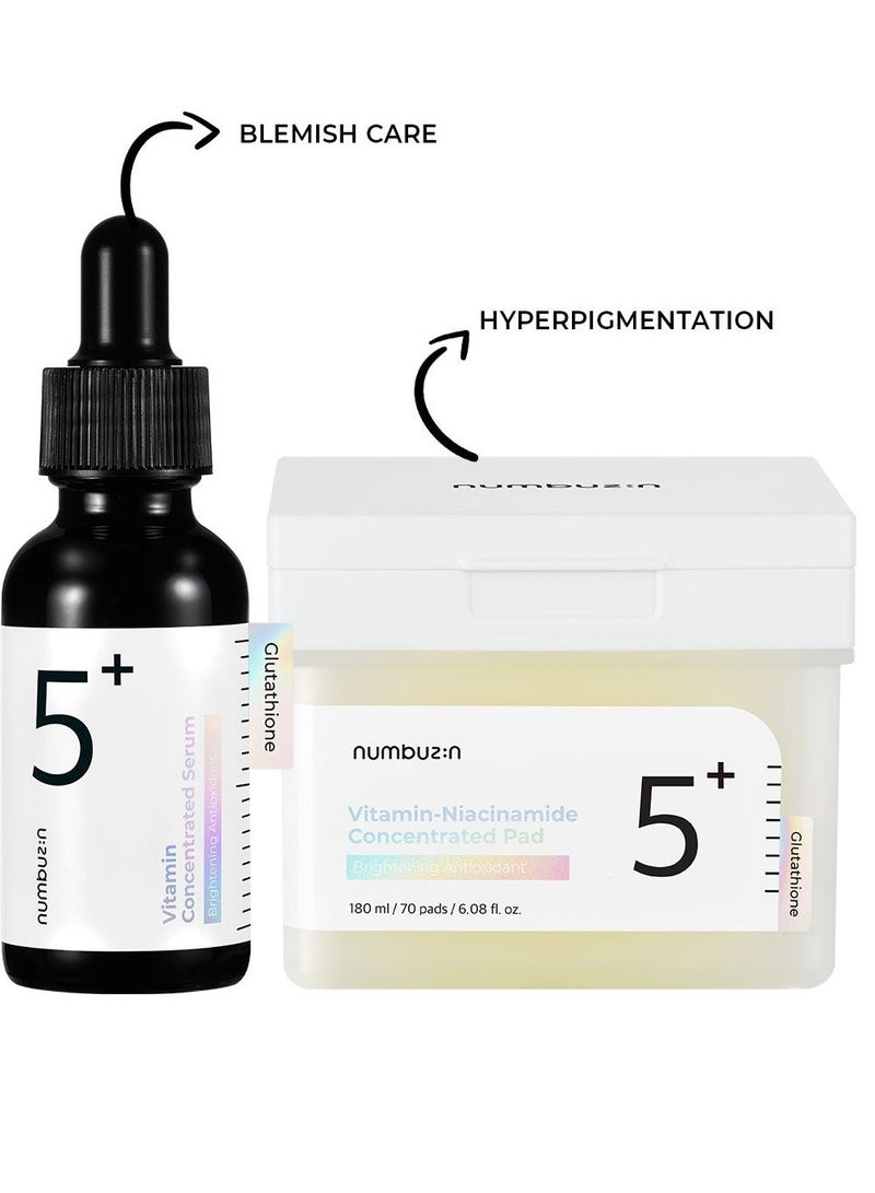 NUMBUZIN CONCENTRATED SET Vitamin Concentrated Serum 30 ml and Vitamin Niacinamide Concentrated Pads - 180 ml /70 Pads