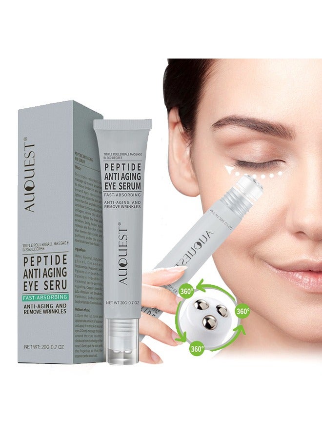 Peptide Anti Aging Eye Serum , Anti-Aging and Remove Wrinkles Eye Serum, with Three 360° Massage Ball, Eye Cream with Anti Allergy Applicatorhead, Firming Lifting Eye Essence, Eye Care