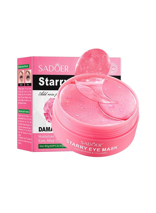 Damask Rose Starry Eye Mask Brightening Eye Rim Rose Moisturizing Eye Mask,  Acid Treats Puffiness and Dark Circles, Reduces Eye Bags, Smoothes Wrinkles, and Brightens Skin 60PCS