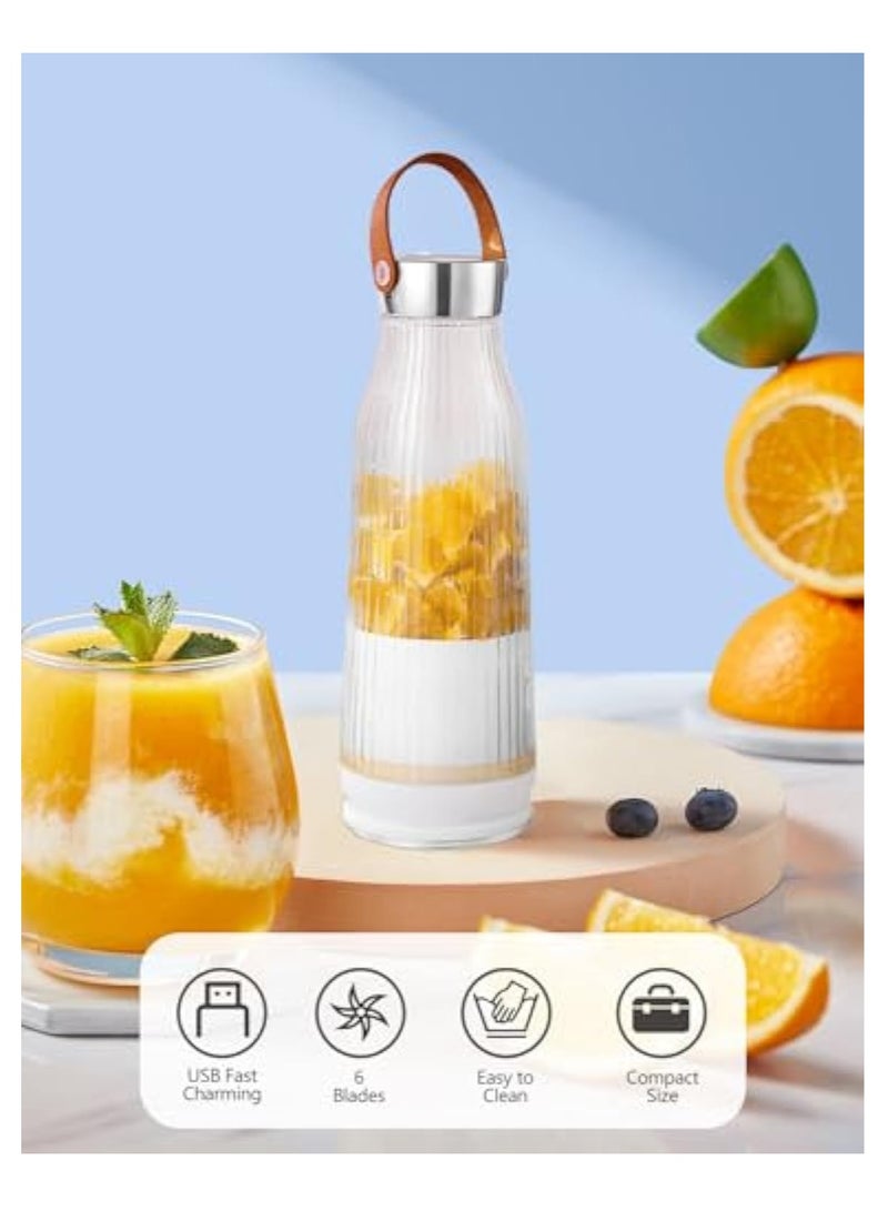 Portable Blender USB Rechargeable, Personal Blender for Shakes and Smoothies, 380 ML Juicer Cup with 6 Blades, Portable Juicer Blender for Kitchen, Travel, Gym