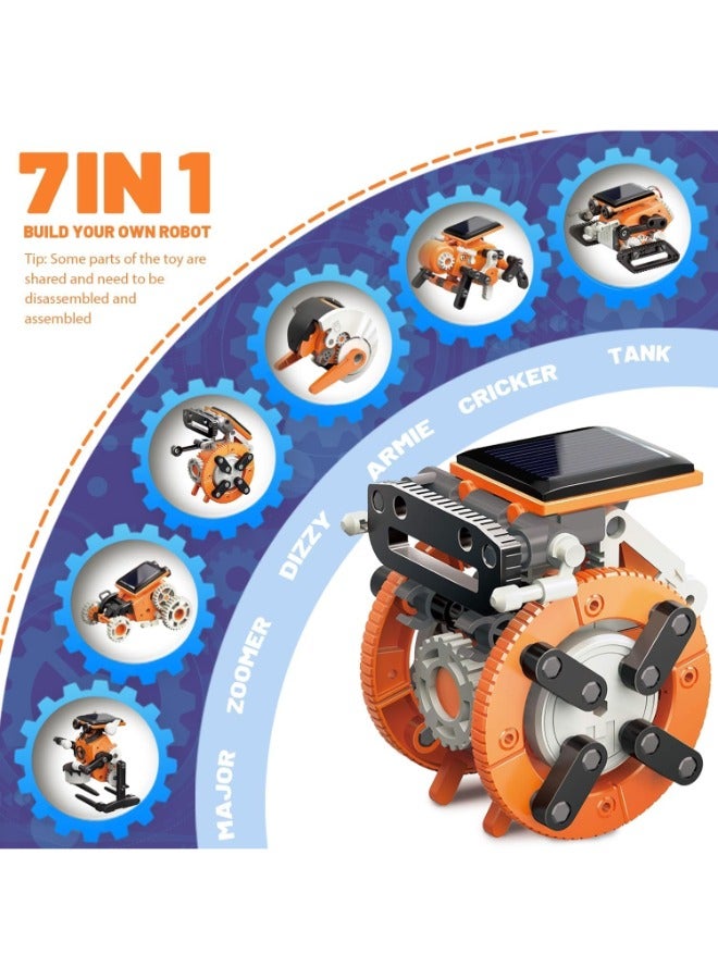 7-in-1 Solar Robot Kit for Kids Aged 8-12 | STEM Educational Science Building Kit | Solar-Powered Robots in Orange | Fun & Learning