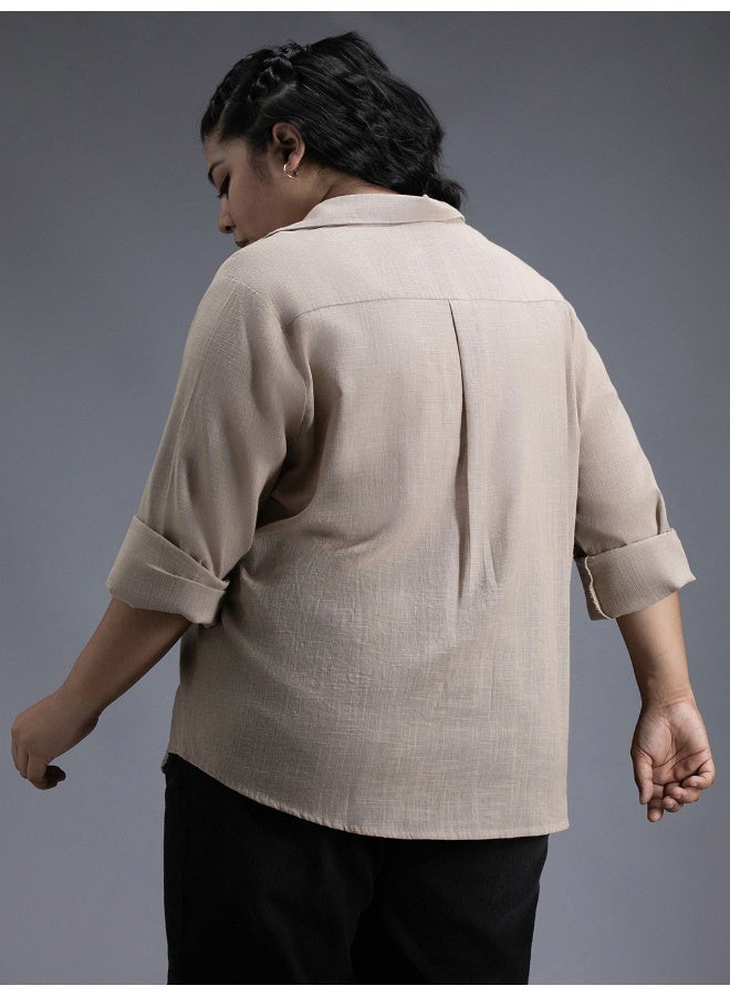 Women's Brown Oversized Shirt - Trendy and Comfortable Loose Fit
