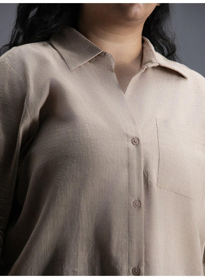 Women's Brown Oversized Shirt - Trendy and Comfortable Loose Fit